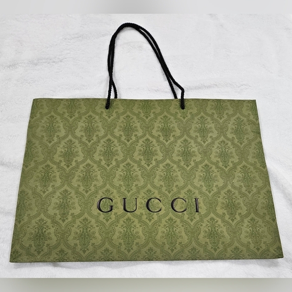 XL Huge Authentic GUCCI Empty Green Logo Textured Paper Gift Shopping Bag Tote - Picture 4 of 12